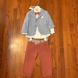 DESIGNER’S CAT Boys 4-Piece Linen Suit Set Size 3A Rust Blue